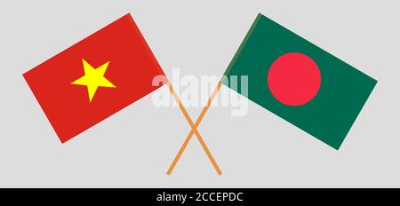 Bandiere incrociate del Bangladesh e del Vietnam. Colori ufficiali. Proporzione corretta. Illustrazione vettoriale Illustrazione Vettoriale