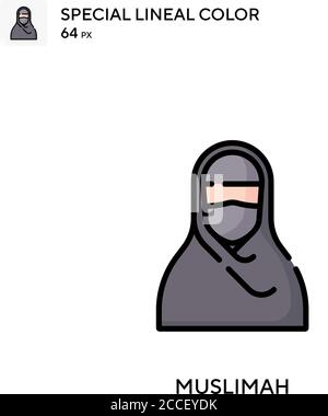 Muslimah icona colore lineare speciale. Modello di disegno simbolo illustrazione per elemento dell'interfaccia utente Web mobile. Illustrazione Vettoriale