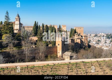 Spagna, Granada, Alhambra, Generalife, vista dei palazzi Nasridi Foto Stock