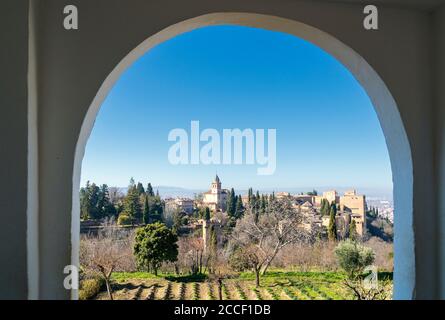 Spagna, Granada, Alhambra, Generalife, vista dei palazzi Nasridi Foto Stock