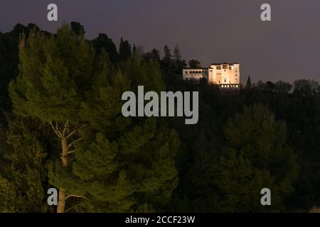 Spagna, Granada, vista dell'Alhambra - Generalife, foto notturna Foto Stock