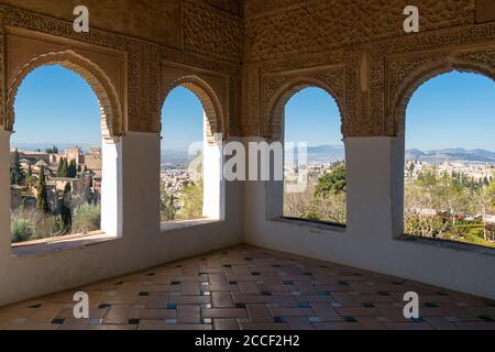 Spagna, Granada, Generalife, Alhambra e vista sulla città Foto Stock