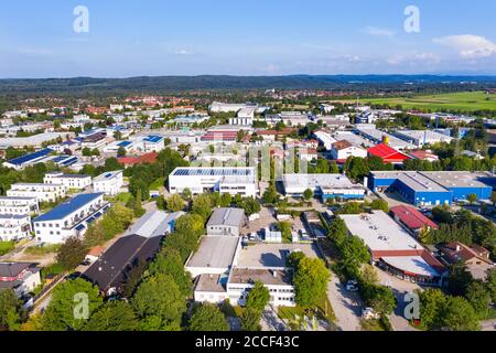 Area commerciale, Wolfratshausen, vista aerea, alta Baviera, Baviera, Germania Foto Stock