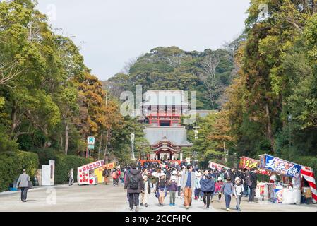 Kanagawa, Giappone - Santuario di Tsurugaoka Hachimangu a Kamakura, Kanagawa, Giappone. Il Santuario è stato originariamente costruito nel 1063. Foto Stock