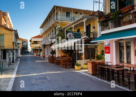 Architettura della vecchia città di Lefkada in Grecia. Foto Stock