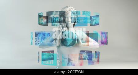 Mixed Reality Blending Physical e Virtual come interfaccia futuristica Foto Stock