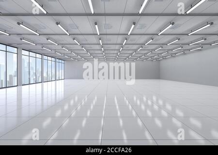 3D rendering stanza vuota con pareti bianche e pavimento Foto Stock