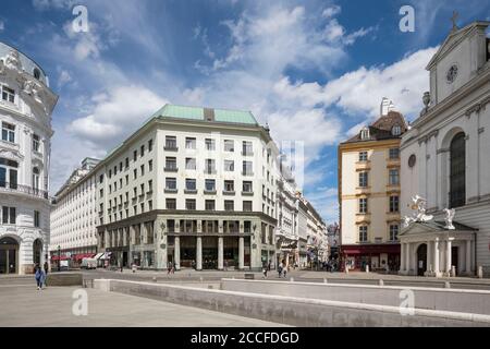 Michaelerplatz, Looshaus con Raiffeisenbank nel centro, 1 ° distretto, Città interna, Vienna, Austria Foto Stock