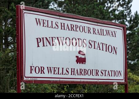 La stazione ferroviaria di Wells Harbor, situata vicino al parco vacanze Pinewood, si trova a circa un chilometro e mezzo da Wells-next-the-Sea a Norfolk, BRI Foto Stock