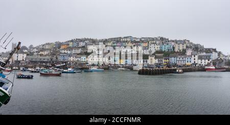 Vista del porto di Brixham a Devon, Inghilterra, Regno Unito. Ospita una delle più grandi flotte di pesca del Regno Unito. Foto Stock