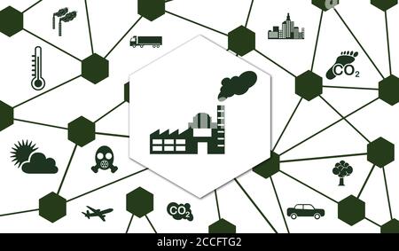 Concetto di inquinamento atmosferico con icone collegate Foto Stock