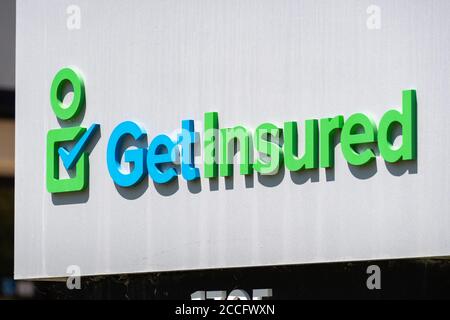 3 agosto 2020 Mountain View / CA / USA - il logo GetInsured alla loro sede centrale in Silicon Valley; GetInsured è un portale di confronto-shopping per guarire Foto Stock