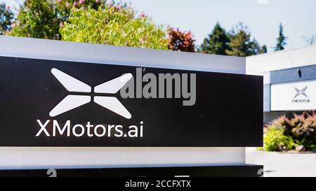 3 agosto 2020 Mountain View / CA / USA - sede centrale XMotors.ai nella Silicon Valley; XMotors.ai è la filiale americana di Xpeng (Xiaopeng Motors), Foto Stock