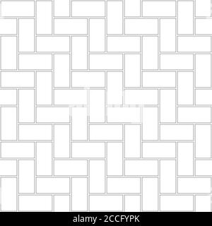 Motivo senza giunture per muratura. Aspetto semplice del collegamento Brick Header. Design in muratura a zigzag. Illustrazione vettoriale monocromatica senza interruzioni. Illustrazione Vettoriale