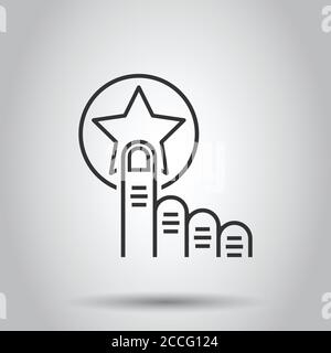 Fare clic su carta fedeltà icona in stile appartamento. Mano a premiare illustrazione vettoriale bianco su sfondo isolato. Sconto concetto di business. Illustrazione Vettoriale