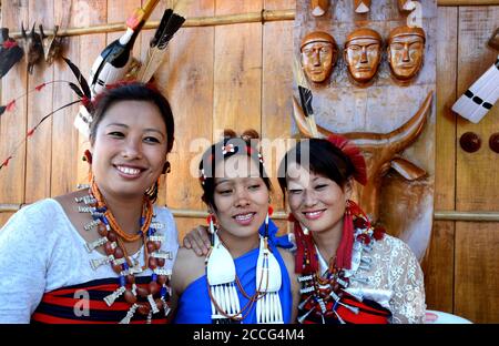 I tribali di Naga festeggiano al festival Hornbill, Kohima, Nagaland, India - Foto Stock