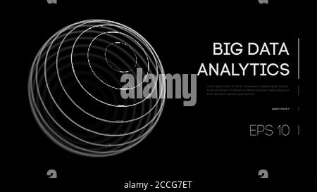 Big Data Analytics sfera sfondo nero. Design nero aziendale. Analisi astratta analisi di base. Griglia futura dei vettori digitali di big data. Musica Illustrazione Vettoriale