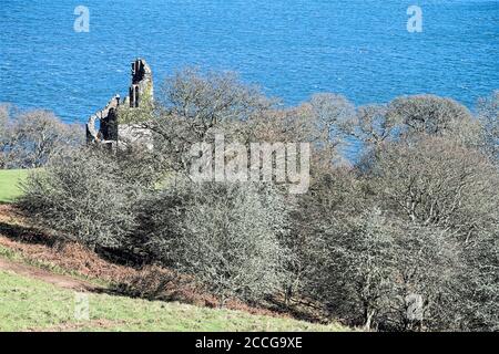 Foto illustrativa Autunno che si avvicina al Folly nel Parco del Monte Edgcumbe Sulla penisola di Rame in Cornovaglia Foto Stock