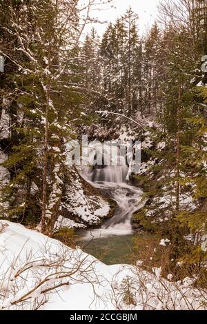 Cascata del canale Obernach tra Wallgau e il Walchensee Nelle Prealpi Bavaresi in inverno con neve Foto Stock