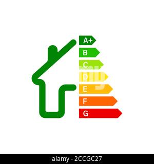 Casa con foglia come efficienza energetica e il concetto di miglioramento della casa. Vettore su sfondo bianco isolato. EPS 10 Illustrazione Vettoriale