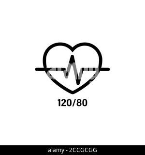 Icona cuore normale e pressione sanguigna 120 per 80. Logo a tema medico. Vettore su sfondo bianco isolato. EPS 10 Illustrazione Vettoriale