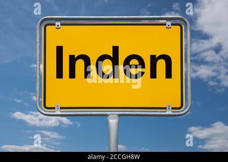 Ortstafel Inden, Nordrhein-Westfalen, Deutschland | indicazione per la località Inden, Nord Reno-Westfalia, Germania, Europa Foto Stock