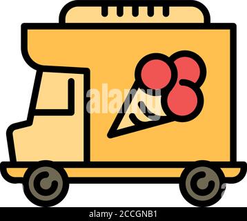 Icona di un camion per strada con gelato. Contorno gelato Street Truck vettore icona per web design isolato su sfondo bianco Illustrazione Vettoriale