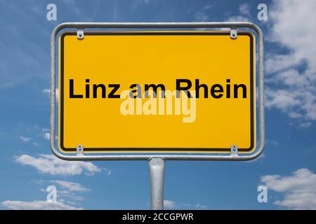 Ortstafel Linz am Rhein, Rheinland-Pfalz, Deutschland | indicazione per la località Linz am Rhein, Renania-Palatinato, Germania, Europa Foto Stock