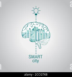 Illustrazione vettoriale una città con servizi intelligenti avanzati, realtà aumentata, reti sociali, Internet delle cose Illustrazione Vettoriale