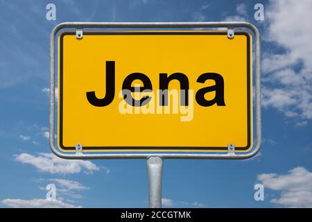Ortstafel Jena, Thüringen, Deutschland | indicazione località Jena, Turingia, Germania, Europa Foto Stock