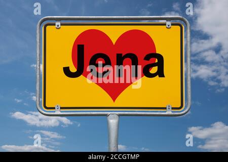 Ortstafel Jena, Thüringen, Deutschland | indicazione località Jena, Turingia, Germania, Europa Foto Stock