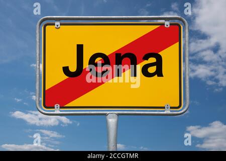 Ortstafel Jena, Thüringen, Deutschland | indicazione località Jena, Turingia, Germania, Europa Foto Stock