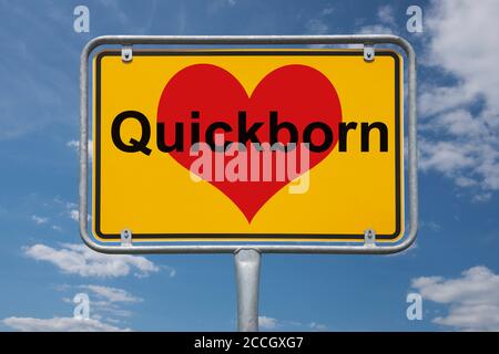 Ortstafel Quickborn, Schleswig-Holstein, Deutschland | indicazione luogo Quickborn, Schleswig-Holstein, Germania, Europa Foto Stock