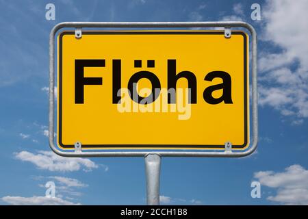 Ortstafel Flöha, Sachsen, Deutschland | indicazione della località Flöha, Sassonia, Germania, Europa Foto Stock