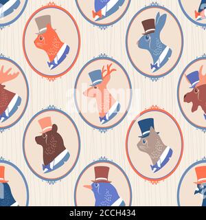 Modello vintage senza cuciture con silhouette di animali Illustrazione Vettoriale