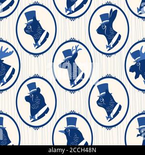 Modello vintage senza cuciture con silhouette di animali Illustrazione Vettoriale