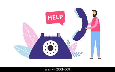 Assistenza clienti. Concetto di call center. Operatore di linea fissa per fornire assistenza ai clienti. Assistenza Illustrazione Vettoriale
