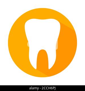 Icona piatta del dente isolata in cerchio giallo e su sfondo bianco. Illustrazione del vettore dentato. Simbolo dell'odontoiatria. Stomatologia . Illustrazione Vettoriale