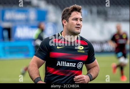 Londra, Regno Unito. 23 Settembre 2018. Brad Barritt di Saracens durante la partita di rugby della prima Gallagher tra Saracens e Harlequins all'Allianz Park, Londra, Inghilterra, il 22 agosto 2020. Foto di Phil Hutchinson. Solo per uso editoriale, è richiesta una licenza per uso commerciale. Nessun utilizzo nelle scommesse, nei giochi o nelle pubblicazioni di un singolo club/campionato/giocatore. Credit: UK Sports Pics Ltd/Alamy Live News Foto Stock