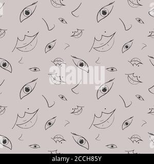 Mano a matita lineare che disegna un modello senza giunture astratto. Moderno stile minimalista di schizzo, dettagli del viso linea di contorno art. Vector Illustrazione Vettoriale