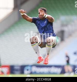 Twickenham, Regno Unito. 22 agosto 2020. Ahsee Tuala di Northampton Saints si riscalda durante la partita di rugby della prima Gallagher tra London Irish e Northampton Saints a Twickenham Stoop, Twickenham, Inghilterra, il 22 agosto 2020. Foto di Ken Sparks. Solo per uso editoriale, è richiesta una licenza per uso commerciale. Nessun utilizzo nelle scommesse, nei giochi o nelle pubblicazioni di un singolo club/campionato/giocatore. Credit: UK Sports Pics Ltd/Alamy Live News Foto Stock