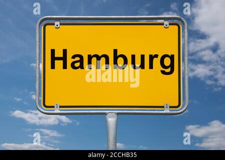 Ortstafel Hamburg, Deutschland | indicazione per il nome della località Hamburg, Germania, Europa Foto Stock