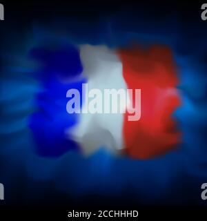 Bandiera francese astratta su sfondo blu cielo per celebrazione design. Modello vettoriale patriottico francese, modello. Sfondo grafico astratto. Acquerello Illustrazione Vettoriale