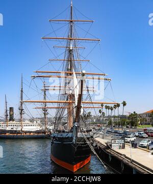San Diego, CA 8-20-2020 Vista della storica nave Star of India presso il Museo Marittimo di San Diego Foto Stock