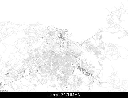 Mappa di Tangeri, vista satellitare, città, Marocco. Via e edificio Illustrazione Vettoriale