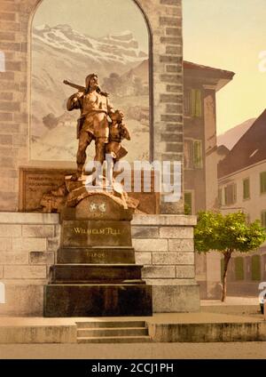 Wilhelm Tell Monument, Altdorf, Uri, Svizzera. Foto Stock