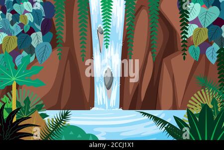 paesaggio di cascata nella giungla Illustrazione Vettoriale