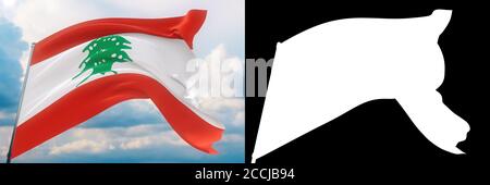 Bandiere sventolanti del mondo - bandiera del Libano. Set di flag e illustrazione Alpha Matte 3D. Maschera di altissima qualità senza bordi indesiderati. Alta Foto Stock