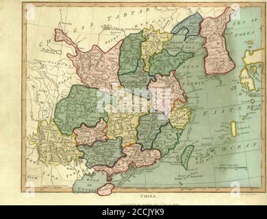 Mappa del XIX secolo della Cina incisione a mano su copperplate dell'Enciclopedia Londinensis OR, dizionario universale di arti, scienze e letteratura; Volume IV; a cura di Wilkes, John. Pubblicato a Londra nel 1810 Foto Stock