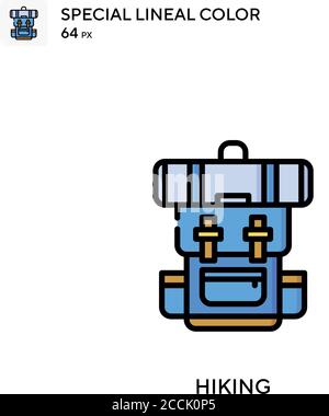 Escursionismo icona colore lineal speciale. Modello di disegno simbolo illustrazione per elemento dell'interfaccia utente Web mobile. Pittogramma moderno a colori perfetto su tratti modificabili. Illustrazione Vettoriale